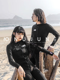 NuJune 泳衣男长袖长裤加大码分体冲浪套装成人拉链防晒潜水服