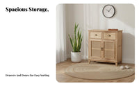 2-Door Rattan Cabinet Large Capacity Rattan Door Console Breathable Design Multifunctional for Kitchen