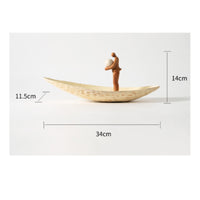 Boat Sculpture with Figure Decorative Sailboat Sculpture Neutral for Bookshelf