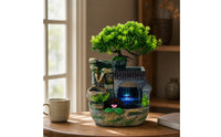 Decorative Indoor Fountain with Artificial Plant Lighted Rock Waterfall Fountain Electric Calming for Office Desk