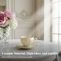 Elegant Design Pedestal Teacup Set Safe Material Cup Saucer Spoon Set Microwave Safe for Tea Lovers, Home Decorators, Cafe, Kitchen