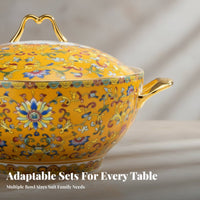 Elegant Bone China Bowl, Gold Rim Enamel, Chinese Style Dinnerware Set, Household Gift, Large and Small Bowls, Soup Pasta Bowl