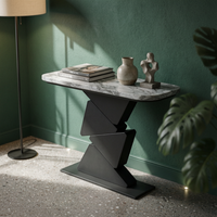 Narrow Profile Entryway Display Table Sintered Stone Top Sculptural Pedestal Console Modern Design Home Furniture Heat-Resistant for Interior Designers, Decorators, Art Lovers, Foyer, Small Areas, Living Room, Behind Sofa