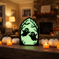 Halloween Wooden Hollowed-out Dark Series Tabletop Decoration, Festive Shape, Home Party Gift Ornament