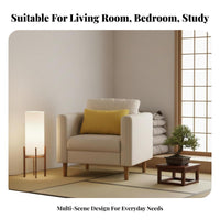 Japanese design Wood Frame Accent Chair Minimalist Design Upholstered Side Chair Thick Foam padding Single Sofa Easy Assembly for Interior Decorators, Homeowners, Book Lovers, Living Room, Bedroom, Reception Area, perusing corner