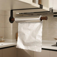 Cabinet Roll Dispenser, Under Paper Towel Holder for Home Cooks, Wooden Space-Saving Hanging Kitchen Storage for or Film