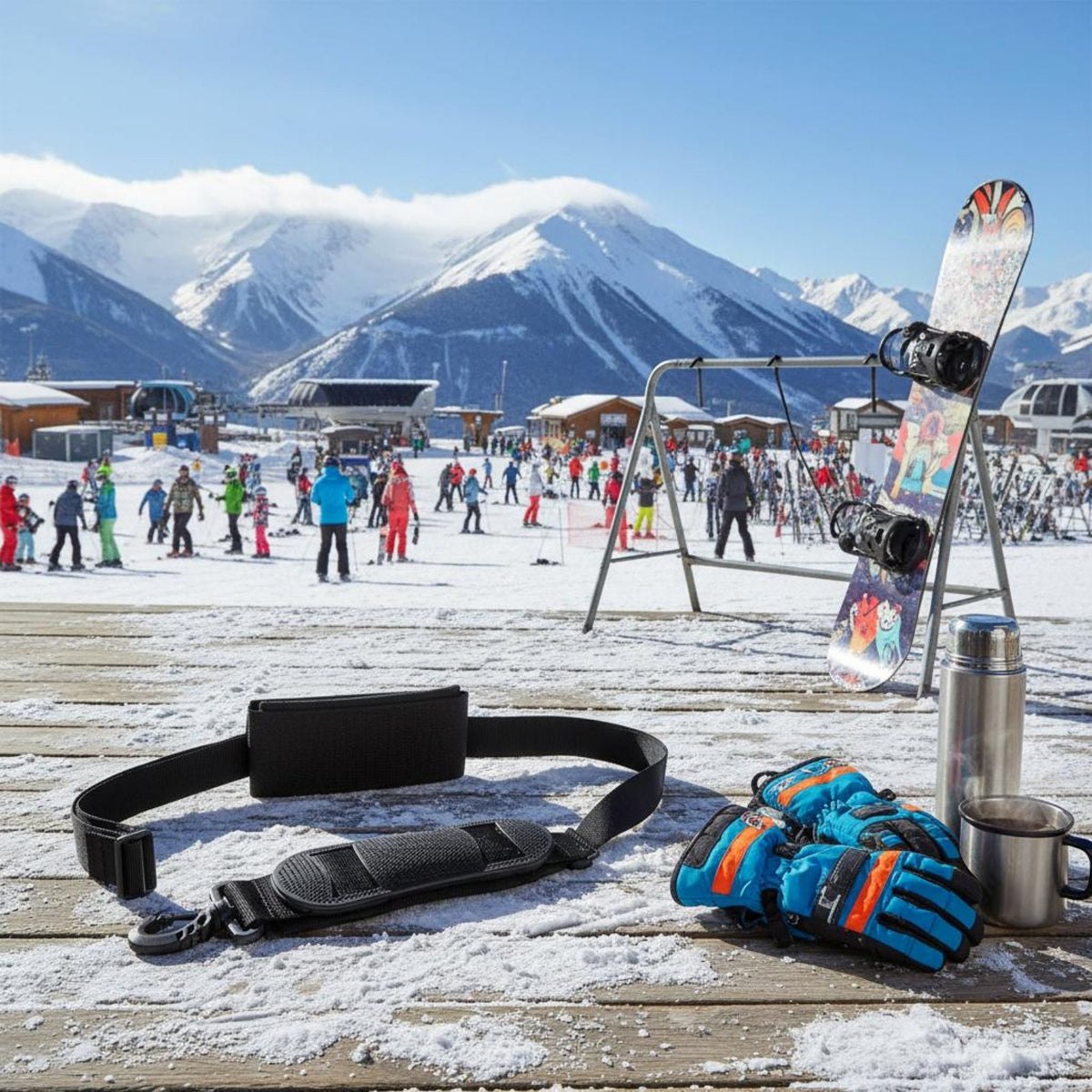 Hands-Unrestricted Snowboard Carrying Sling Swivel Hooks Adjustable Ski Shoulder Strap Ski and Pole Carrier Strap for Snowboarders, Skiers, Outdoor