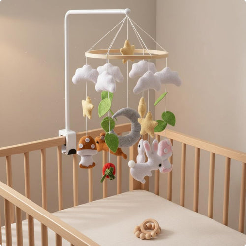 Handmade Moon and Rabbit Mobile Soothing Textile Moon Mobile Sensory Development