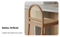 Woven Seat High Stool Wabi-Sabi Aesthetic Bar Chair Sturdy Wood Frame With Backrest for Interior Decorators, Kitchen Island