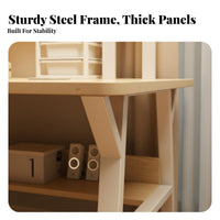Study Table Desk with Bookshelf Computer Desk Hutch Multi-level Shelving Sturdy Steel Frame Ergonomic Workspace Suitable for Students Kids Bedroom Home Office