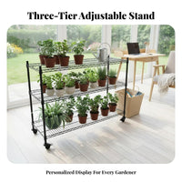 Multi-Tier Rolling Plant Stand Adjustable Shelves Multi-Level Plant Stand sturdy Duty Weather-Resistant for Sunroom, Living Room