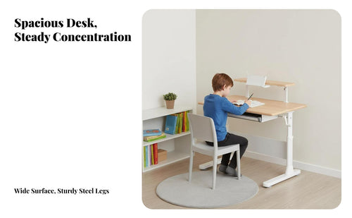 Built-in shelf unit Adjustable Kids Desk with Hutch Ergonomic Design academic work Station with Hutch Multiple Storage Compartments Study Table Tilting Desktop for Students, Parents, Schoolwork, Bedroom, perusing, Drawing