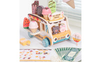 Early Learning Wooden Ice Cream Truck Encourages Imaginative Play Ice Cream Cart Playset Develops Fine Movement Skills Shape Sorter Food Truck for Preschoolers, Toddlers