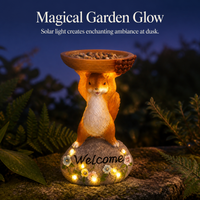 Outdoor Garden Squirrel Bird Feeder Statue with Solar Light, Resin Animal Sculpture for Patio and Yard Decor