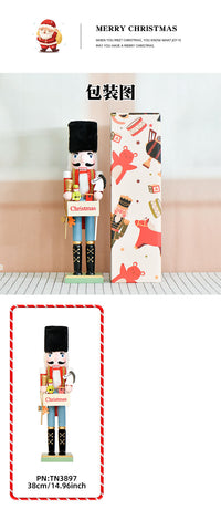 38cm Christmas Wooden Nutcracker Figurine Solid Wood Decoration