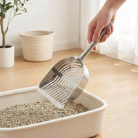 Litter Scooper Cat Sand Sifter, 304 Stainless Steel Litter Sifter with Straight Handle, Essential Pet Care Tool for Every Cat Owner Tray Cleaning