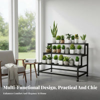 3-Tier Stand with Hanging Bar Stepped Shelves for Patio