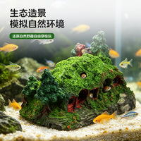 鱼缸造景双层树脂小屋小鱼躲避屋假山仿真南瓜树桩造景爬宠躲避