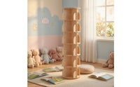 Wooden Rotating Bookshelf Floor Standing Bookcase Unit Cylindrical 360 Degree Revolving Bookcase