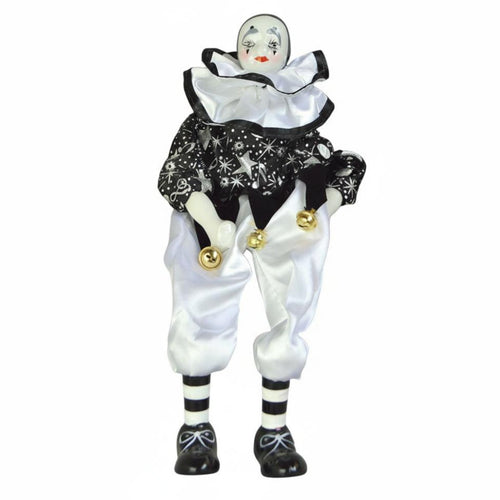 Dangling Leg Clown Doll Porcelain Head and Limbs Sitting Ceramic Clown Big Top Themed Ceramic Fool Figure Doll for Collectors, Desk Ornament