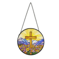 Stained Glass Window Hanging Decorative Window Hanging with Chain Countryside Aesthetic Decor for Wall, Patio