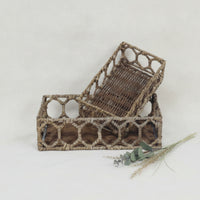 2 Pieces Rectangular Storage Basket Lightweight Rattan Storage Basket Rectangular Baskets for Coffee Table