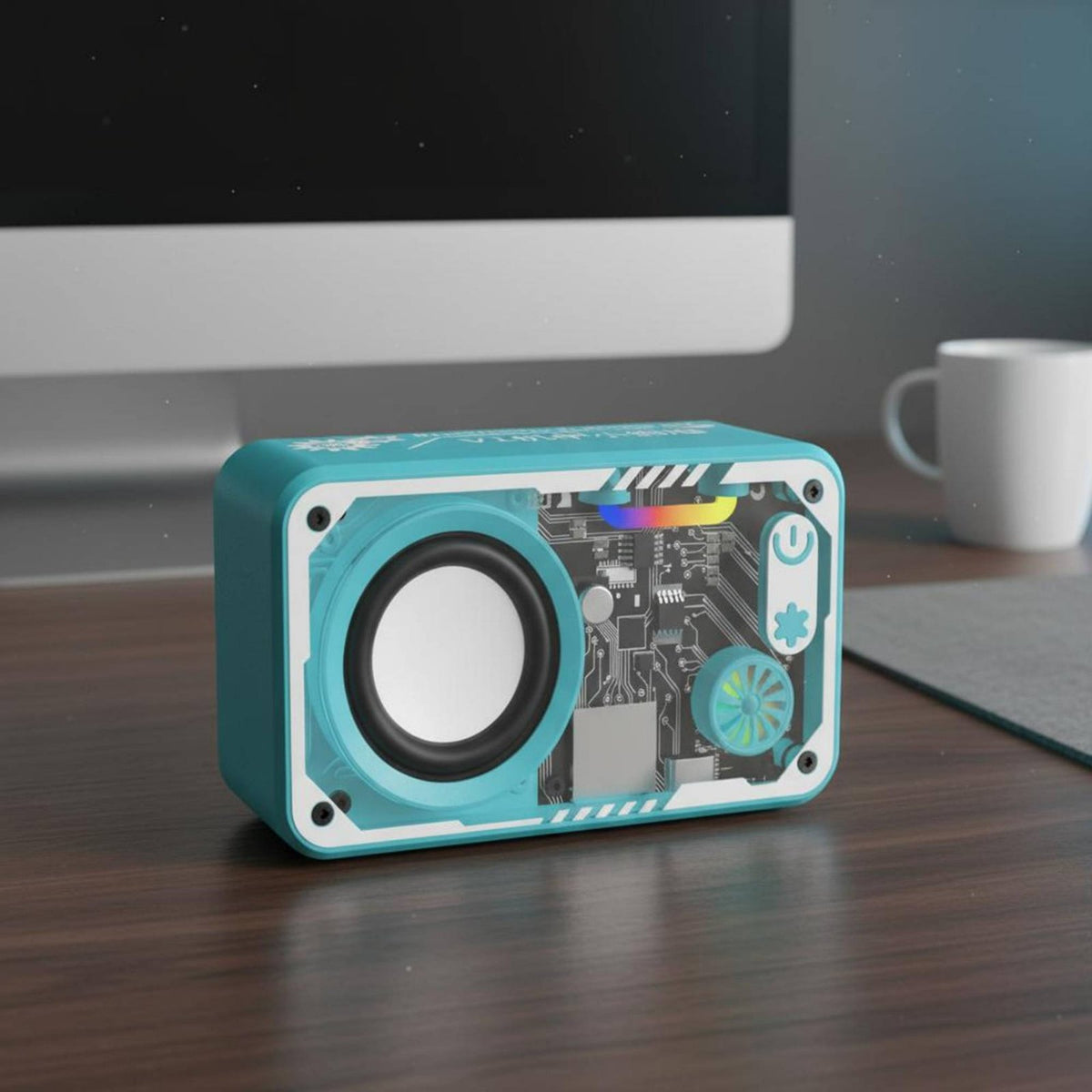 Transparent Mini Speaker Heavy Bass Transparent Speaker Fidelity Stereo Sound Mini Subwoofer with LED Lights for Esports Fans, Outdoor, Gaming