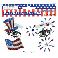 Easy to Apply Independence Day Glitter Face Sticker Iridescent American Flag Face Jewels Waterproof Self-Adhesive Crystal Decals for Women, Teens, Parades