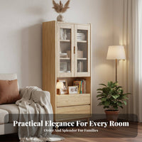 Minimalist Design Hutch Cabinet with Drawers Large Capacity Tall Glass-Door Cabinet with Drawers Bookshelf for Book Lovers, Homeowners, Collectors, Study Room, Bedroom, Kitchen