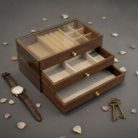 Jewelry Box with Drawers Clear Jewelry Box with Glass Lid Elegant for Collectors
