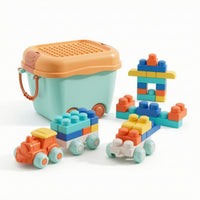 Toddler Blocks with Train Portable Building Blocks with Storage Bucket Construction Set Non for Toddlers, Playroom