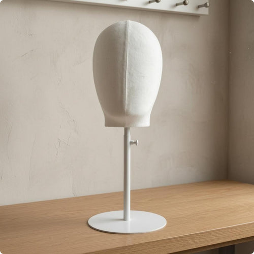 Adjustable Mannequin Head Stand Stainless Steel Base Cloth-Covered Mannequin Head Lightweight Retail Display
