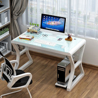 Reinforced Glass Computer Desk Anti-Slip Foot Pads Study Writing Desk Scratch Resistant Workstation Table for Esports Participants, Remote Workers