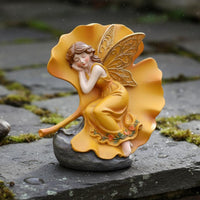 Ginkgo Leaf Fairy Statue Hand Painted Look Garden Fairy Figurine Easy to Use Decor for Balcony