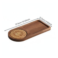 Wooden Tray Unique Shape Wooden Tray with Rattan Coaster Handcrafted Acacia Wood Snack Platter for Home, Cafe, Hotel