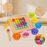 Child-Led-Style Bead Matching Board with Chopsticks Educational Wooden Sorting Board with Tweezers Fine Motor Bead Matching Game Tabletop for Preschoolers, Toddlers, Classroom, Homeschool, Playroom
