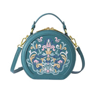 Chinese Design Round Bag Vintage Influenced Round Embroidered Handbag Lightweight Circular Crossbody Purse for Party, Travel