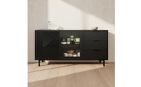 Large Capacity Dining Room Credenza Geometric Pattern Textured Door Storage Cabinet Adjustable Shelves Household Furniture for Hallway