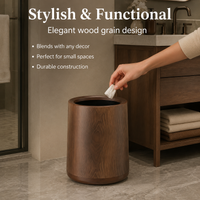 12L Round Kitchen Pedal Bin with Lid, Dark Brown Wood Grain Finish, Waste Paper Bin, Inner Bucket for Home & Commercial Use