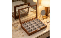 Walnut Eyeglass Organizer Wooden Sunglass Display Case Decorative Glasses Box with Transparent Lid Modern for Countertop