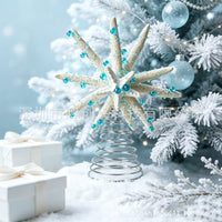 Double-Layer Starfish Tree Topper with Blue Beads for Christmas Beach Style Decor