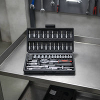 46 Pieces Automotive Socket Wrench Set with Case Portable Socket Wrench Set with Toolbox Polished Chrome Mechanics Tools Kit with Toolbox Precision for Garage
