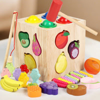 Hand-Eye Coordination 4 in 1 Toy Set Fine Dexterity Skills Wooden Activity Box Educational Fishing Game Paint for Preschoolers, Preschool