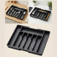 Expandable Drawer Organizer Black Cutlery Tray Space Saving