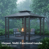 Aluminum Frame Gazebo Weather Resistant Aluminum Frame Pavilion Protection Fixed Roof Gazebo for Homeowners, Families, Courtyard, Backyard, Poolside