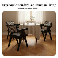 Upholstered Armchair with Cane Flanks Artisanal Rattan Mesh V-Leg Woven Armchair Sturdy Wood Construction Natural Design