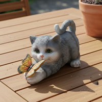 Solar Feline Garden Figurine Resin Material Outdoor Decor Environmentally