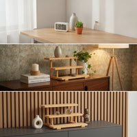 Wooden Storage Rack Stepped Three-Tier Shelf Natural Finish for Desktop, Study