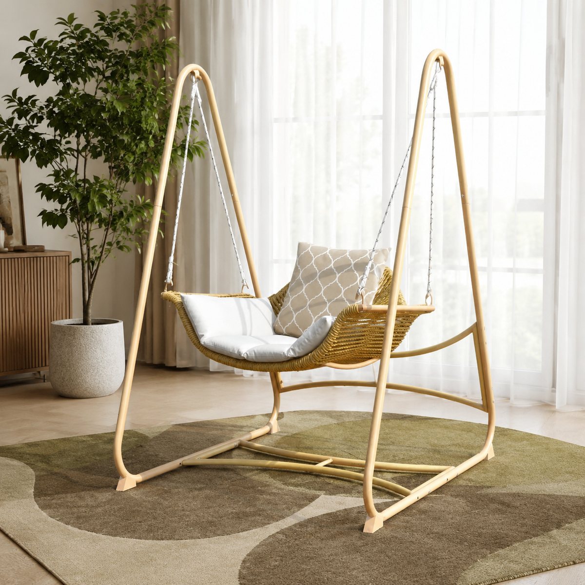 Hollywood Swing Chair, Rustic Garden Swing 178x68x73cm, Garden Furniture for Terrace, Gray/Beige