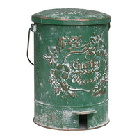 Embossed Floral Weathered Patina Foot Pedal Trash Can Outdoor Metal Garbage Bin